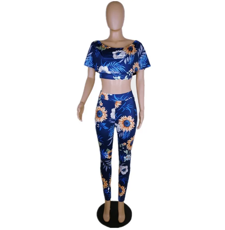 

Crocheted Casual Brand Printing Two Piece Pants Set Women Clothing 2021