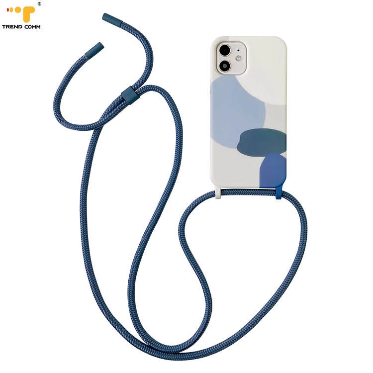 

Easy Detach Polyester Crossbody Strap Back Cover OEM Water Transfer Print Silicone Cases Para For iPhone 13 Series