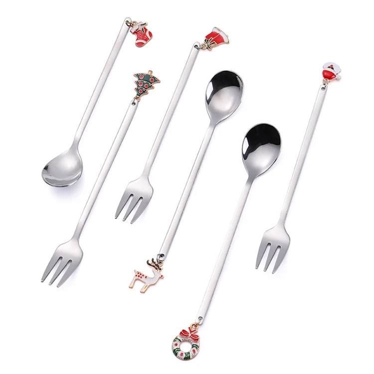 

Stainless steel Christmas spoon set coffee spoon fork spoon cutlery set stainless steel, Gold