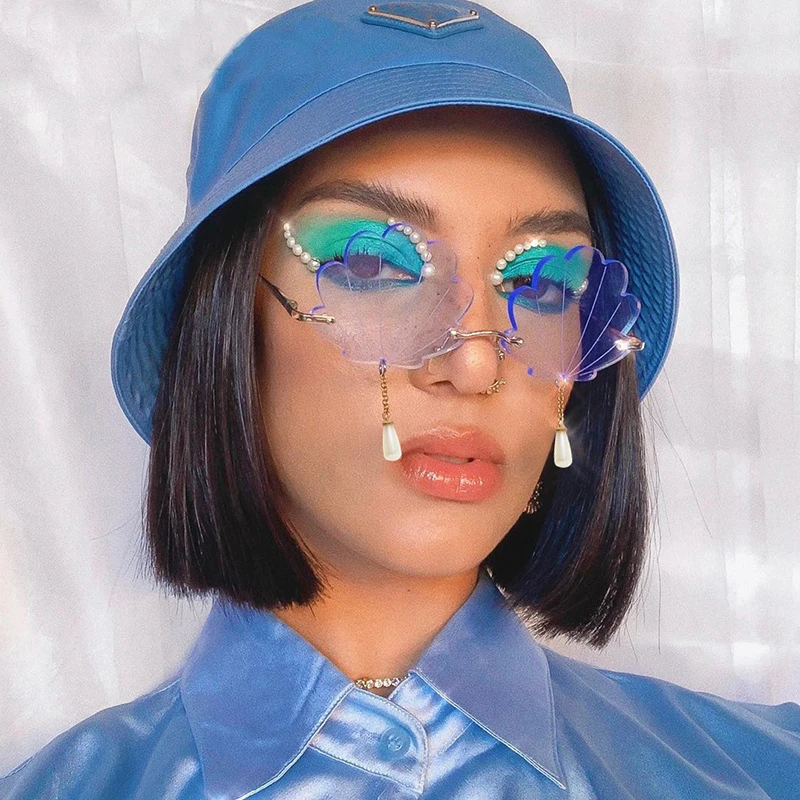 

luxury creative funny party metal sun glasses trendy sea shell frameless pendant sunglasses, As the picture shows