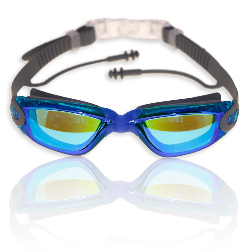 

best suppliers professional fashion design silicone mirrored pc lenses swimming goggles from China, Yellow blue silver