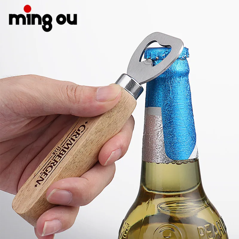 

Logo customized Promotional Stainless Steel Wooden Handle Beer Bottle Opener
