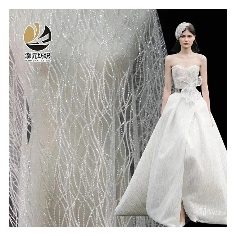 

Elegant french sequins metallic silver glitter tulle embroidery lace fabric for wedding dress, Customized color