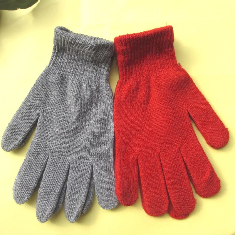 

Low-cost processing winter warming knitted pure color Winter Gloves five-fingered male and female couple outdoor gloves