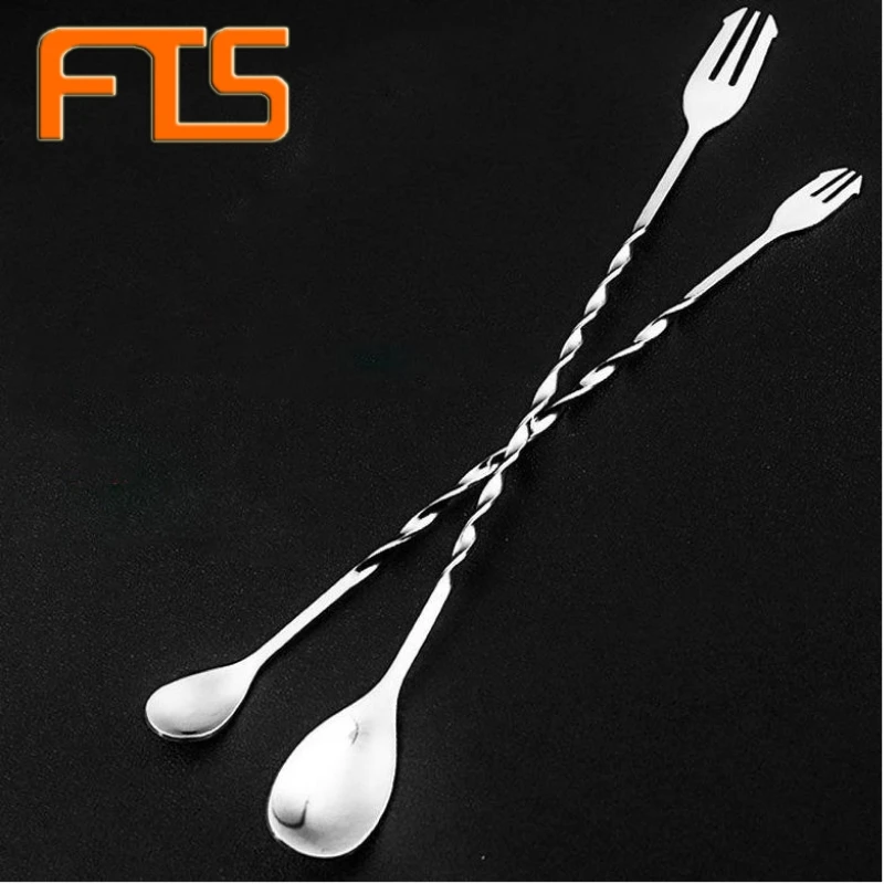 

FTS Hot Sale Stainless Steel 304 Spoons Metal Thread Coffee Mini Long Handle Stirring Soda Cocktail Bar Spoon