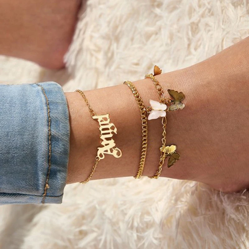

New fashion trendy anklet Angel minimalist three layer gold plated jewelry for women girls, Photo shows