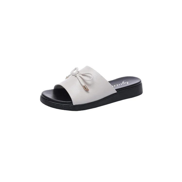 

Female Leather Slip-On Comfortable Summer Flat Sandals for Women, Black+white