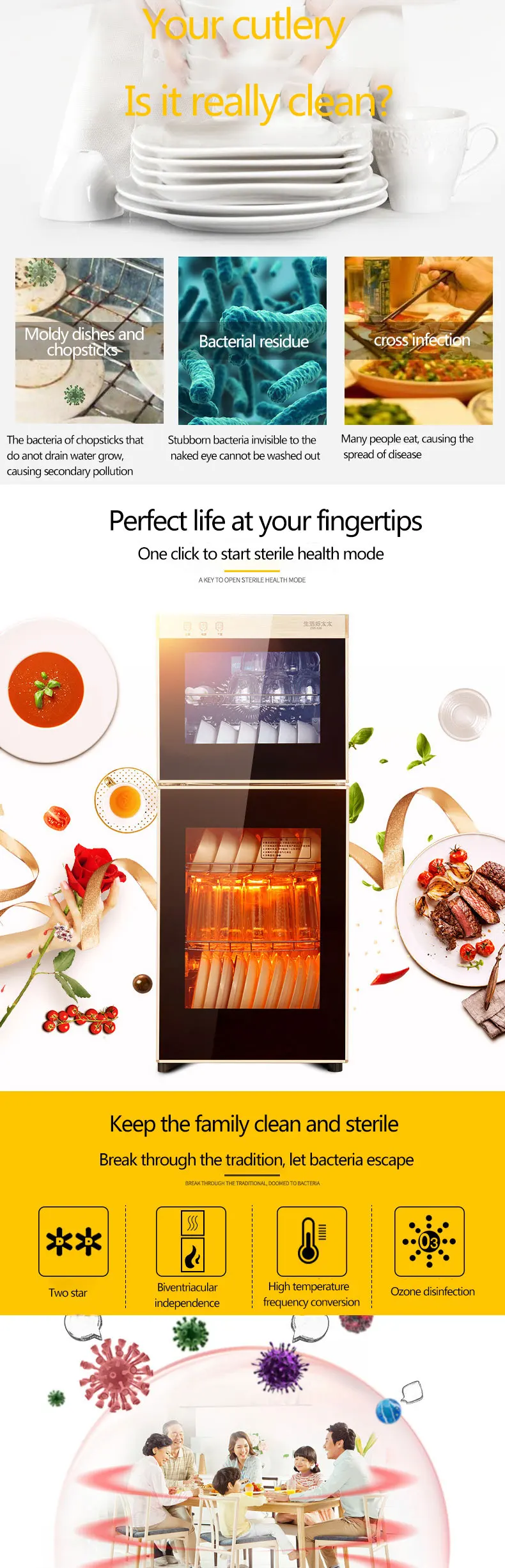 Vertical disinfection cabinet disinfection cupboard stainless steel household and commercial cupboard