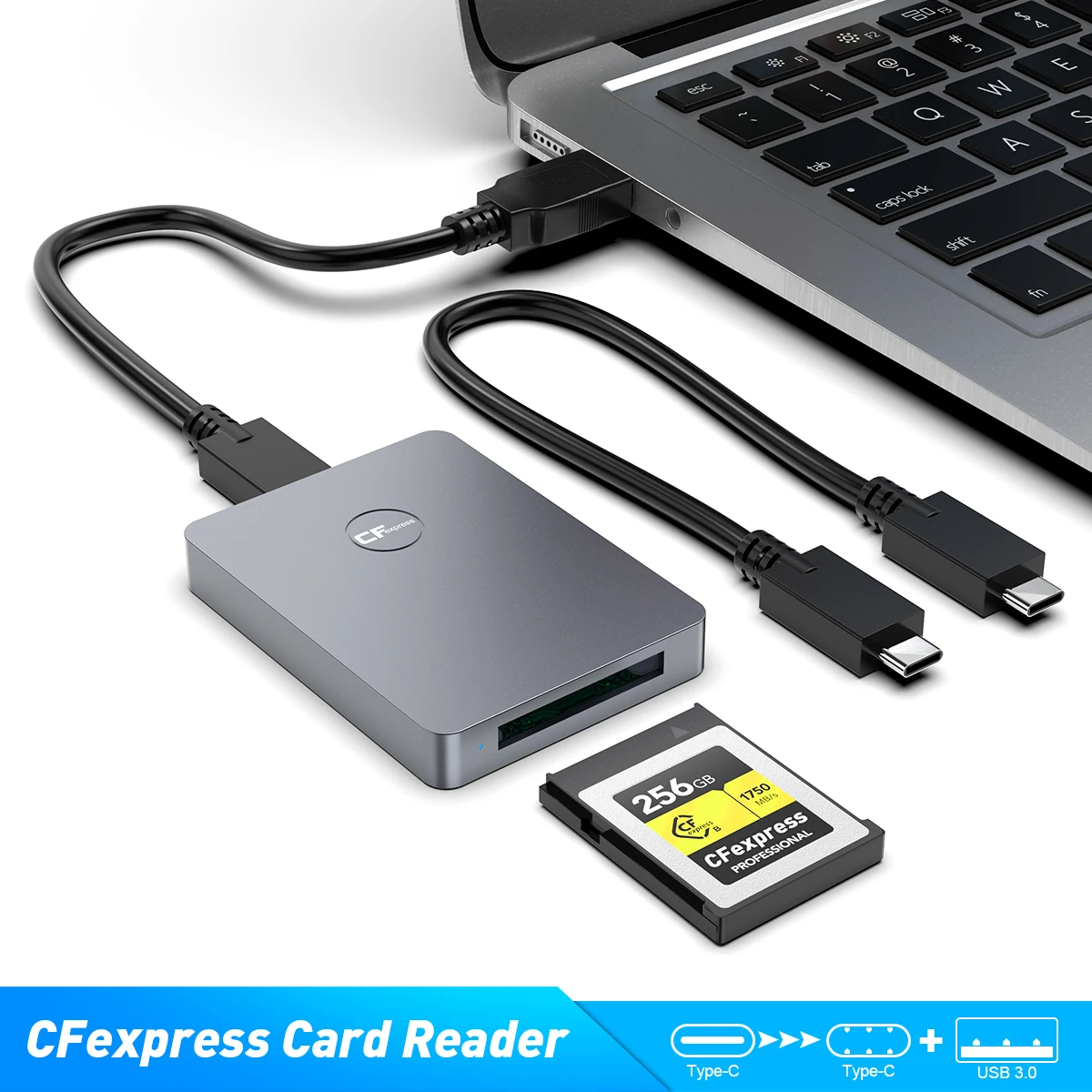 con cables USB C a C y C a A adaptador de tarjeta USB C 3.1 Gen 2 a CFexpress tipo B de hasta 10 Gbps Alxum Lector de tarjetas CFexpress compatible con Android / Windows / Mac OS / Linux 