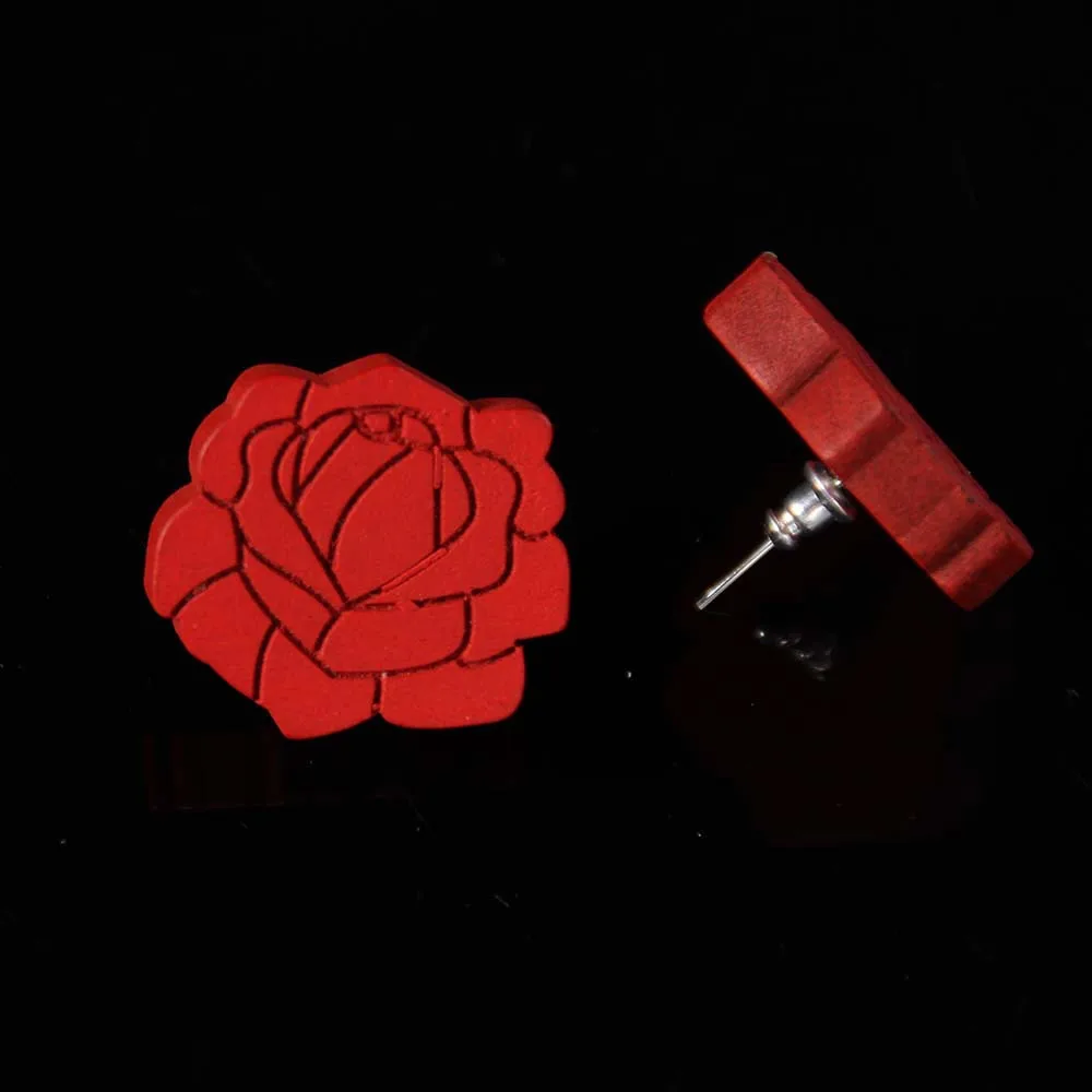

Hip Hop Custom Made Wooden Rose Stud Earring for women, As pic