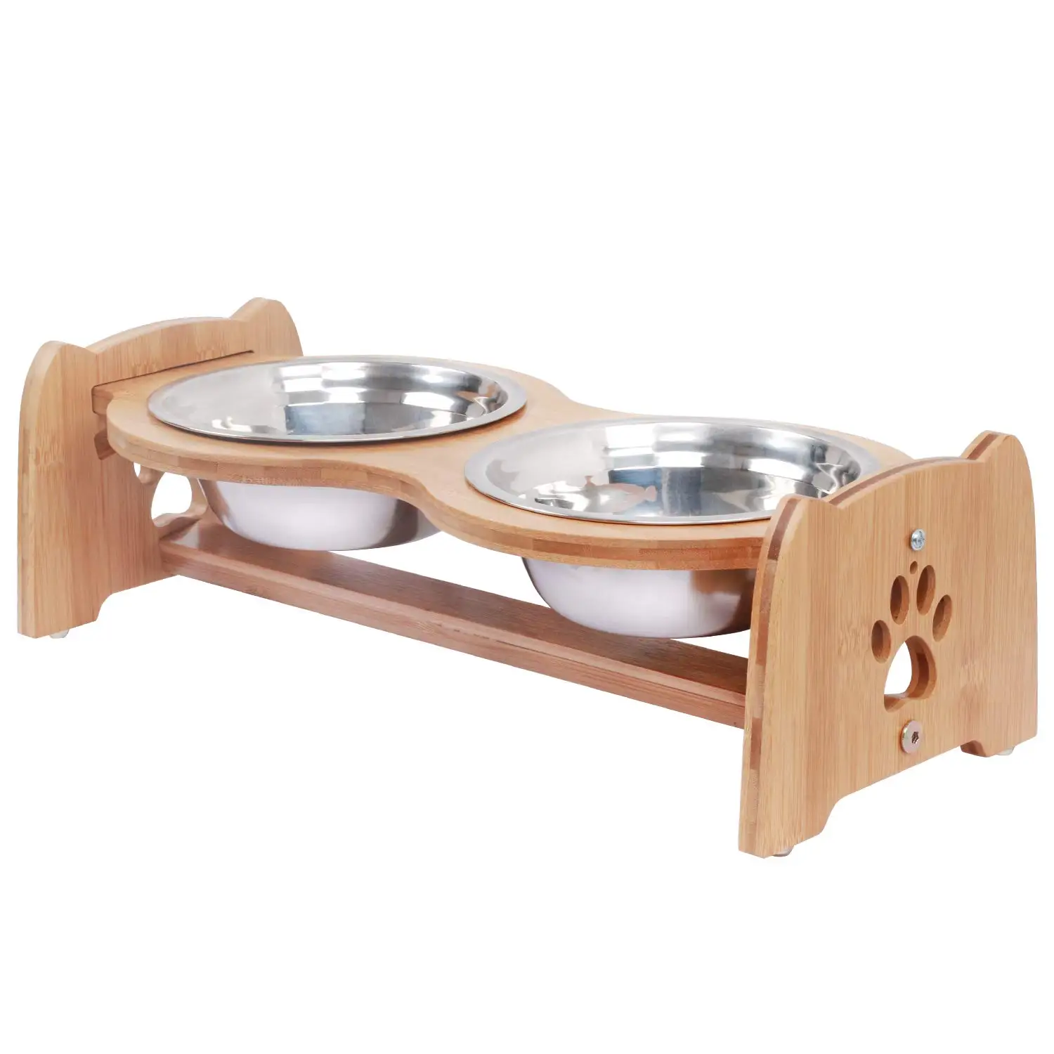

2021 new design bamboo dog bowl Raised Stand Pet Feeder bamboo elevated dog and cat bowl pet feeder, Customized color
