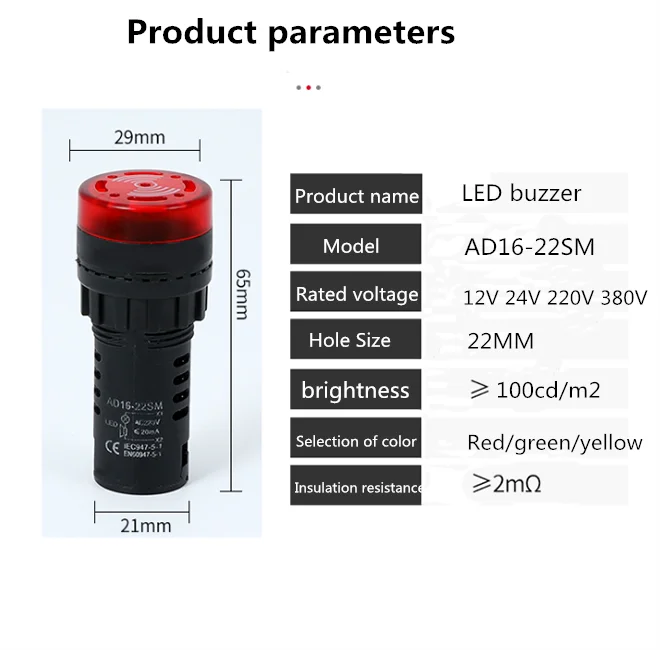 Led 指示灯蜂鸣器ad16 22sm 12v 24v 110v 2v 22毫米闪光信号灯led 有源蜂鸣器警报器ad1622sm Buy Led 指示灯蜂鸣器ad16 22sm 12v