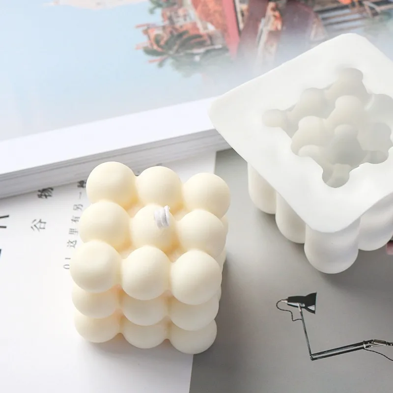 

Square Cube Candle Mould Soy Wax Essential Oil Aromatherapy Candle DIY Candle Material Wax 3D Silicone Mold Fondant Cake Mold, White