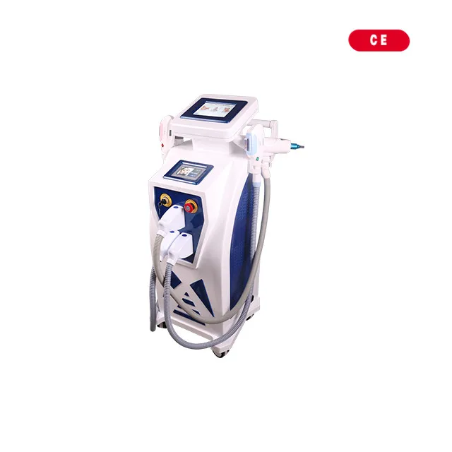 

2021 3 in 1 IPL e-light/ rf /nd yag laser multifunction machine beauty salon clinic equipment for spa use hair removal machine, White/gray