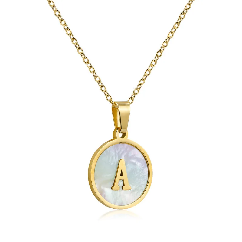 

Initial wholesale custom white mother of pearl shell pendant alphabet letter necklace for women