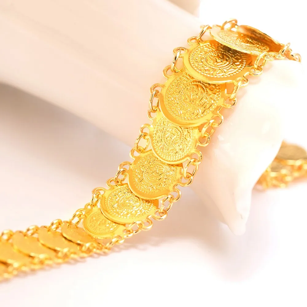 

Ethlyn Islam Coin Bracelet Women Gold Plated Hand Chain Bangle Muslim Arab Middle East Wedding Jewelry B021