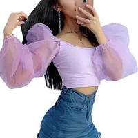 

Wholesale bulk summer lantern sleeve crop tops for women