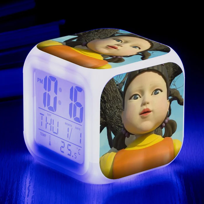 

Hot Sale Sublimation Blanks LED Seven Color Change Squid game Digital Alarm Clock For Students