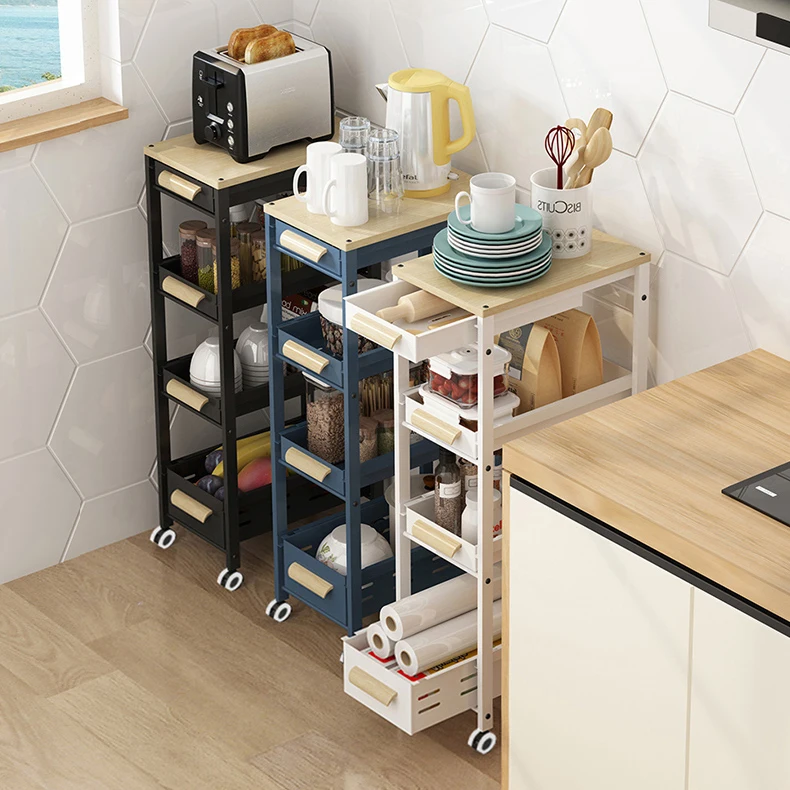 

The Newest Home Use 4 Tiers Multifunctional Drawer Sliding Storage Rack, Black/white/blue