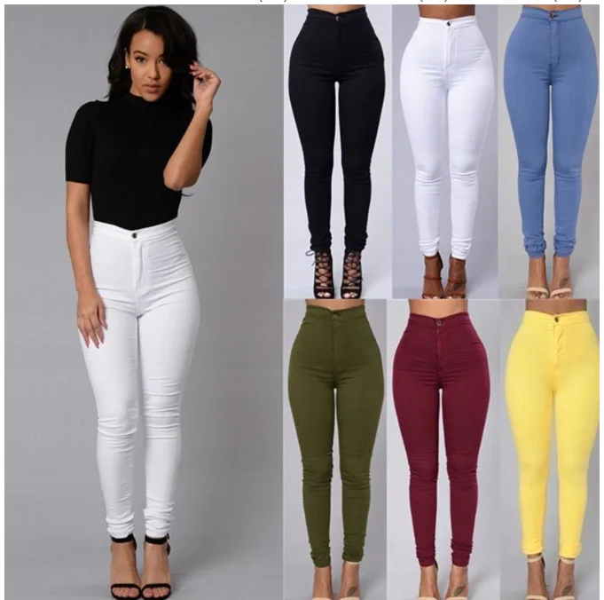 

Wholesale new stretch candy color slim-fit casual high waisted jeans womans, Customized color