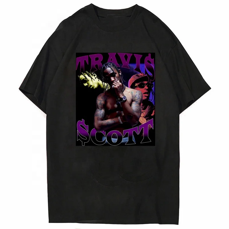 

Wholesale Vintage Ice Cube Travis Scott Black T Shirt Size 100% Cotton Loose Round Collar Hip Hop Man T-shirt, Black white gray dark blue red