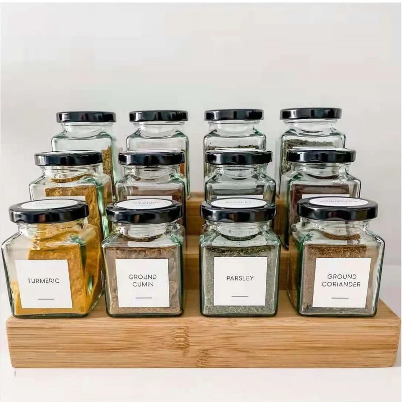 

kitchenware glass spice jar Empty Square Spice jar with Metal cover, Transparent