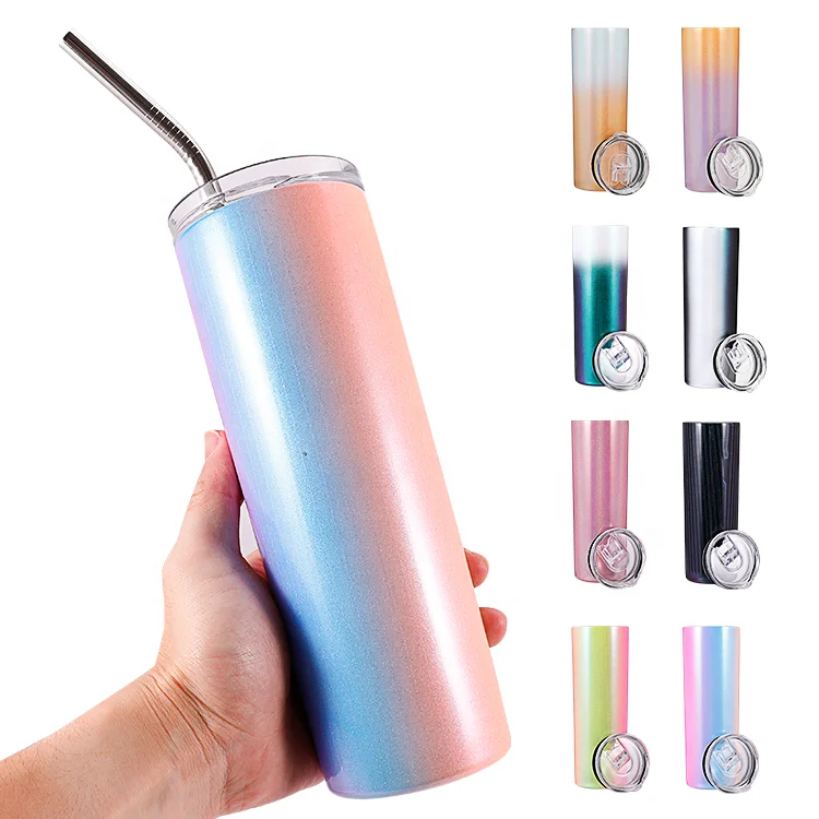 

Hot sale 15oz/20oz sublimation blanks 20oz/ 600ml stainless steel skinny tumbler cup with lid and straw in white sublimation, Customized color