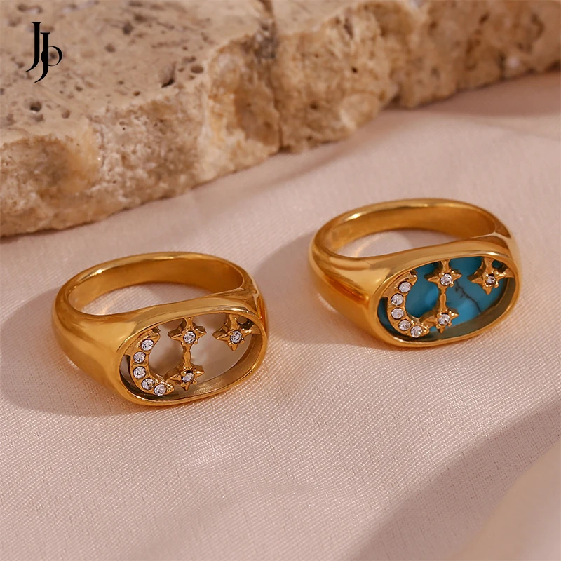 

JOJO Fashion 2023 Insta hot sale chunky moon star ring 18k gold plated stainless steel zircon women rings
