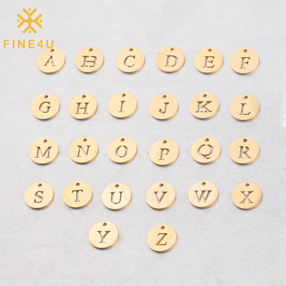 

Wholesale Initial Alphabet Charms Diy Jewelry Making Hollow Disc Stainless Steel Custom Letter Pendant