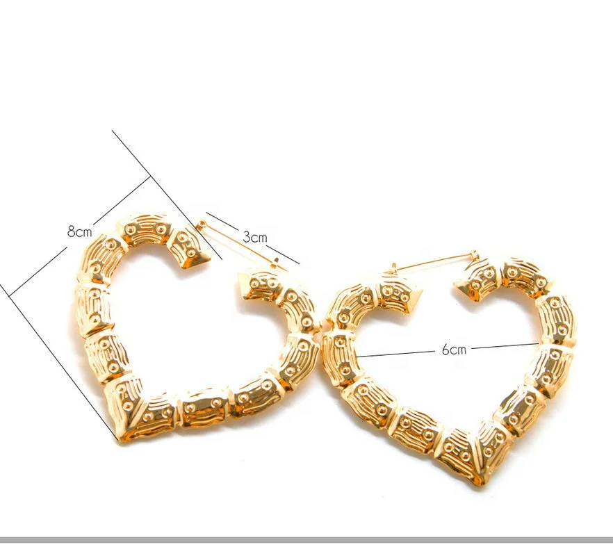 

Trendy African jewelry triangle circle hoop love shape stud earrings heart jewellery gold plated hiphop bamboo jhumka earrings, As picture or customized
