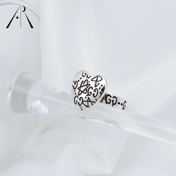 

Gothic heart shape sterling silver 925 wholesale ring silver plated design star ring