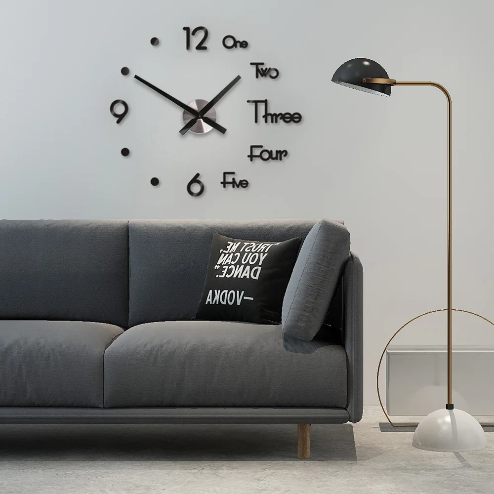 

Novelty modern design home decorative wall sticker clock 3D frameless large DIY wall