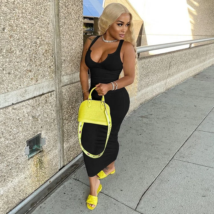 

2021 Wholesale boutique Summer Plus size Bodycon Clothing Long Ladies Maxi Women Casual Dresses