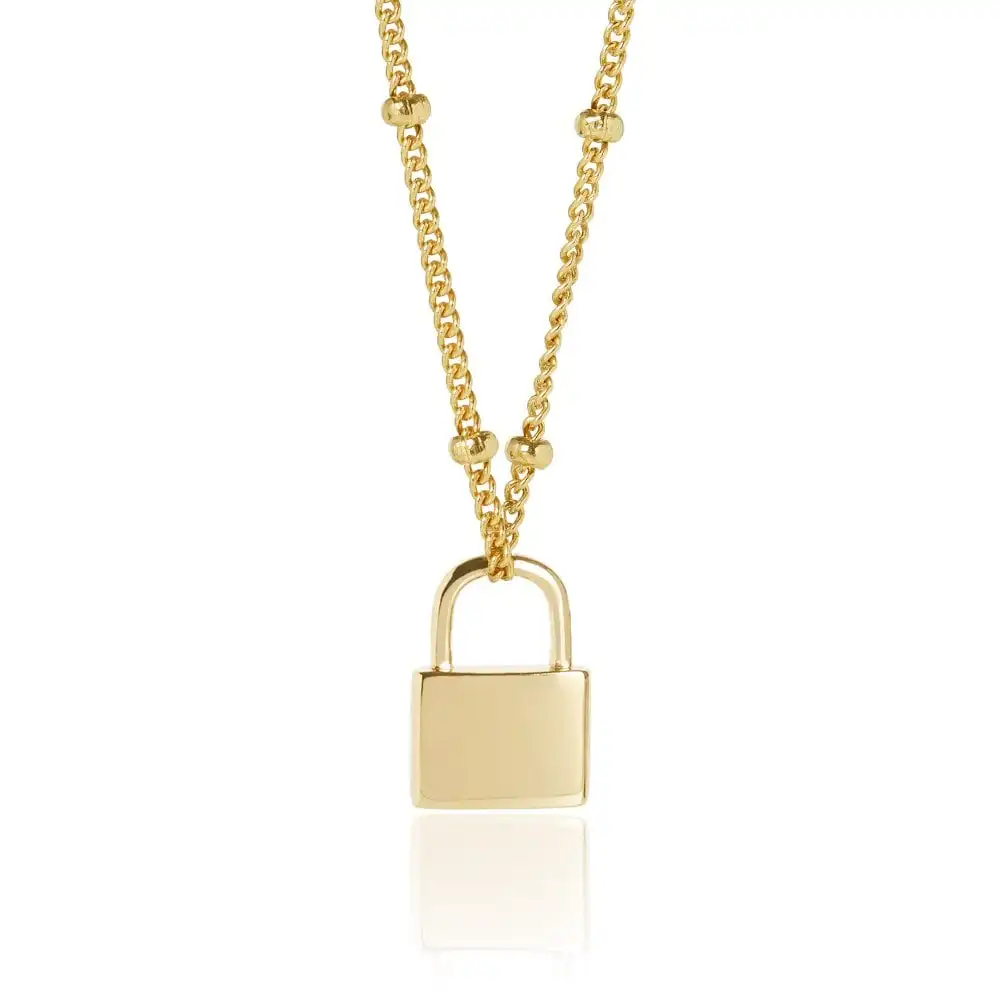 

Minimalist High Quality 18k Gold Plate Jewelry Padlock Necklaces Stainless Steel Beaded Chain Non Tarnish Jewelry Lock Necklace