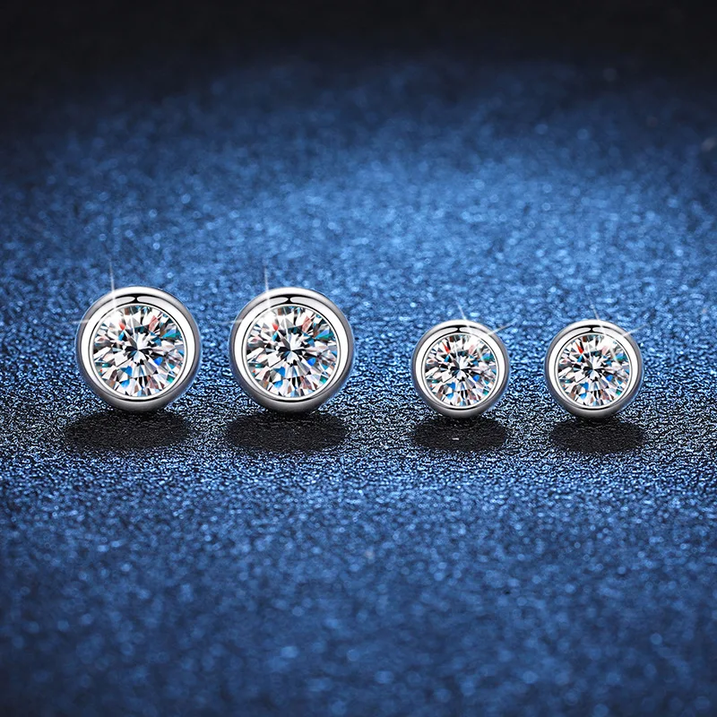 

Wholesale Silver 925 Round Bezel Stud Earrings VVS Moissanite Earrings Fine Jewelry Earrings