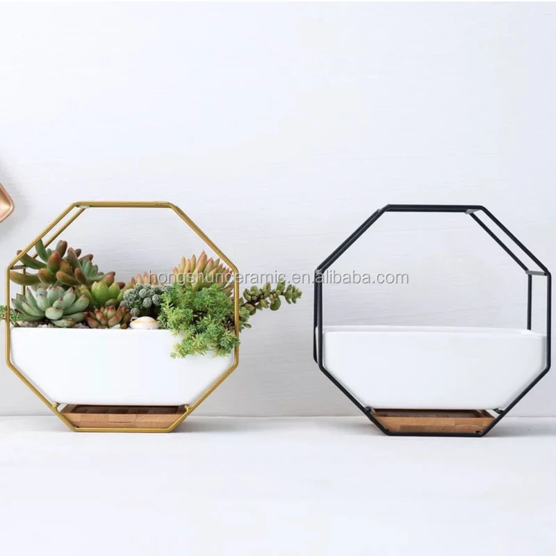 Nordic Ceramic Flowerpots Geometric Succulent Cactus Metal Wall Planter Holder Hanging Flower Pots Stand Cachepot Orchid Bamboo