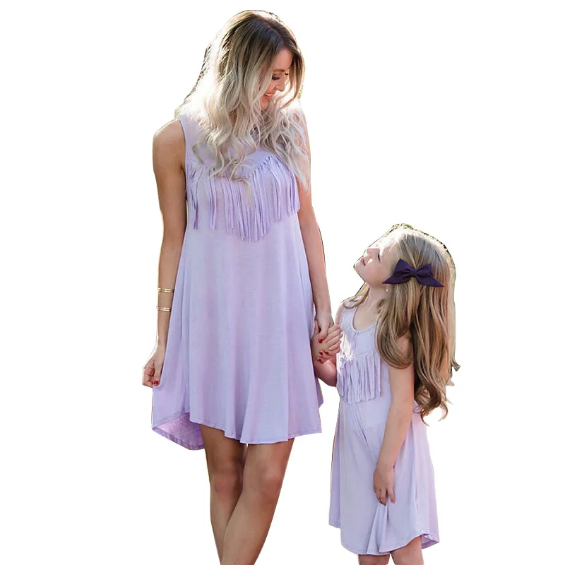 

New Arrival clothes dresses for mother and daughter solid color sleeveless mommy and me dresses, As pictures