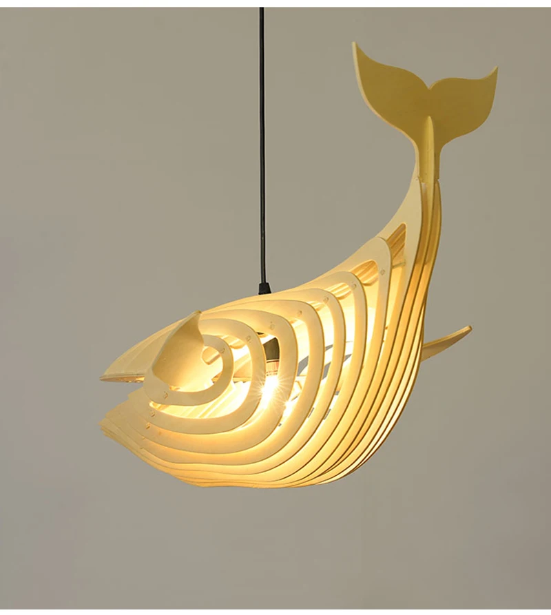 l60cm 和 e27 灯泡源北欧现代简单木制原创性鲸鱼 led 吊灯 - buy 吊