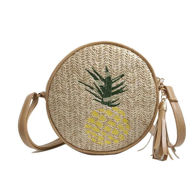 

New round pineapple embroidery bag straw bag with tassel, Various