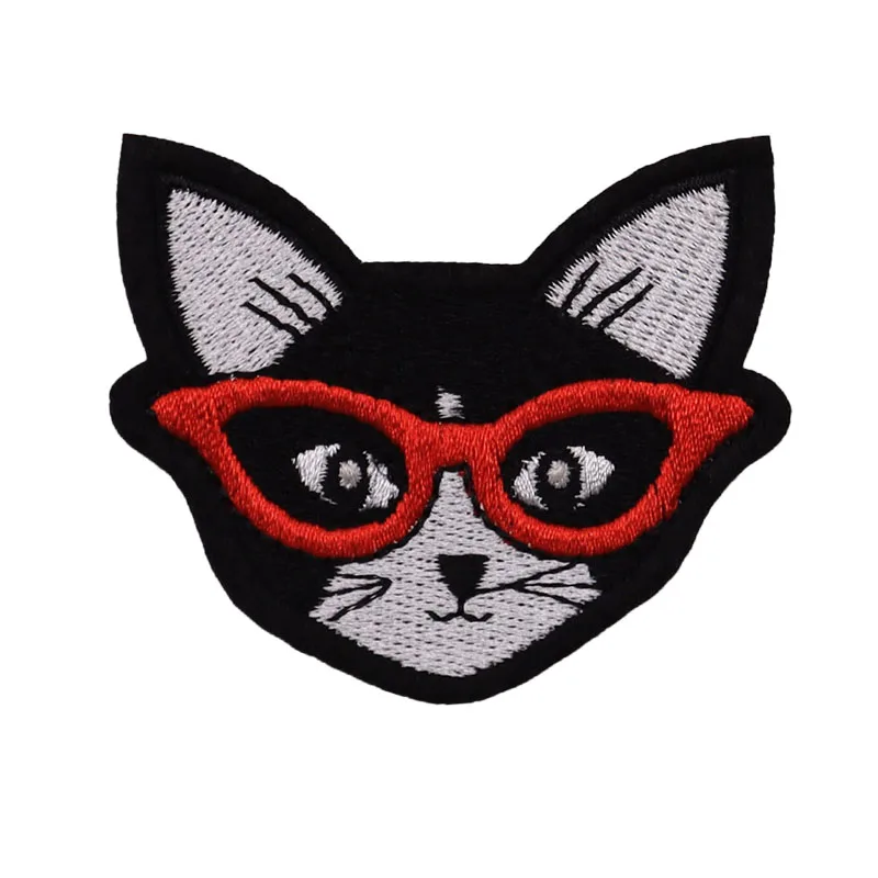 

Wholesale patch custom logo Glasses cat iron on for clothing and hat ventralex evening dresses embroidery patches, Custom color