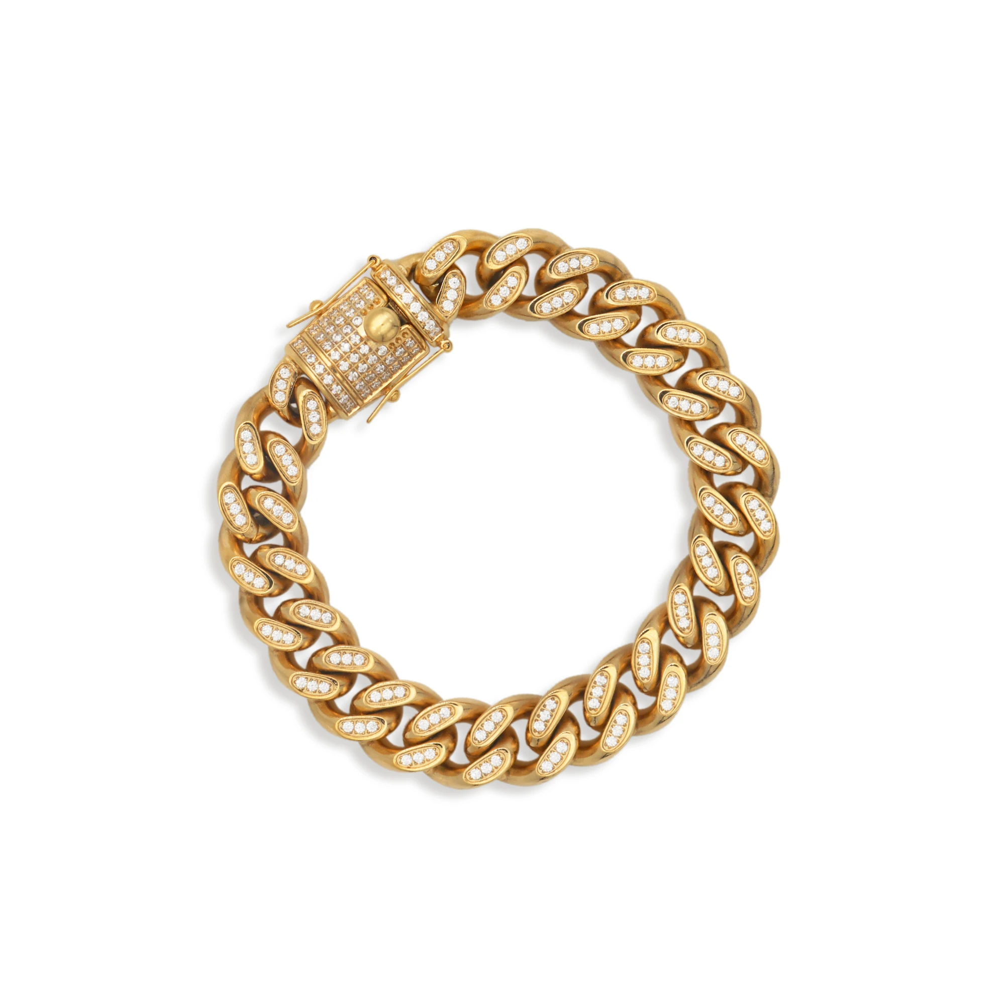 

Chris April charm 316L stainless steel 18k PVD plated cuban link chain chunky hiphop bracelets, Yellow gold