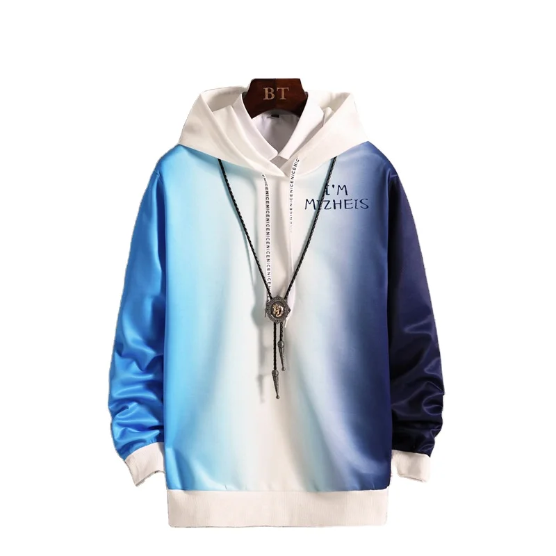 

Plus Size Fashion Men spring Long Sleeve O Neck Gradient Color Hoodie Thick Warm Sweatshirt Top Streetwear oversized Hoodie
