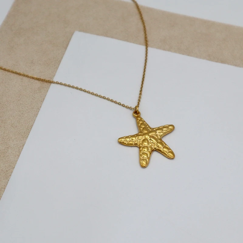 

WN055 2021 latest design sign zodiac 18K gold plated stainless steel necklace with multi layer star fish pendant chain