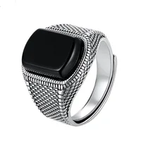 

Black Stone Ring Men Open Size Vintage Wedding Women Mens Rings Cubic Zirconia Onyx Jewelry