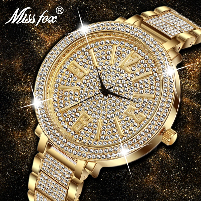 

MISSFOX Big Face Watches For Women Fashion Japanese Quartz Movement Full Diamond Watch Female Large Dial Arabic Numeral Watches