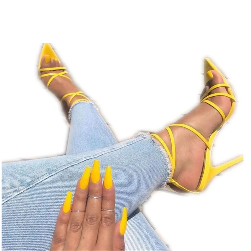 

2021 new arrival ladies sexy casual elegant women Mules adjustable strap sandals shoes high heeled shoes yellow summer