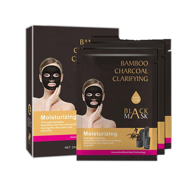 

Wholesale Korean Beauty Oil Control Whitening Face Skin Care Mask Vegan Natural Bamboo Charcoal Sheet Facial Mask, Black