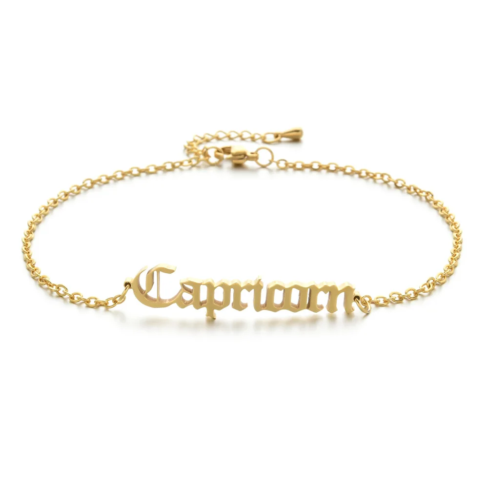 

European 18K Gold Plated Stainless Steel 12 Zodiacs Anklets Astrology Horoscope Stainless Steel Zodiac Capricorn Anklet