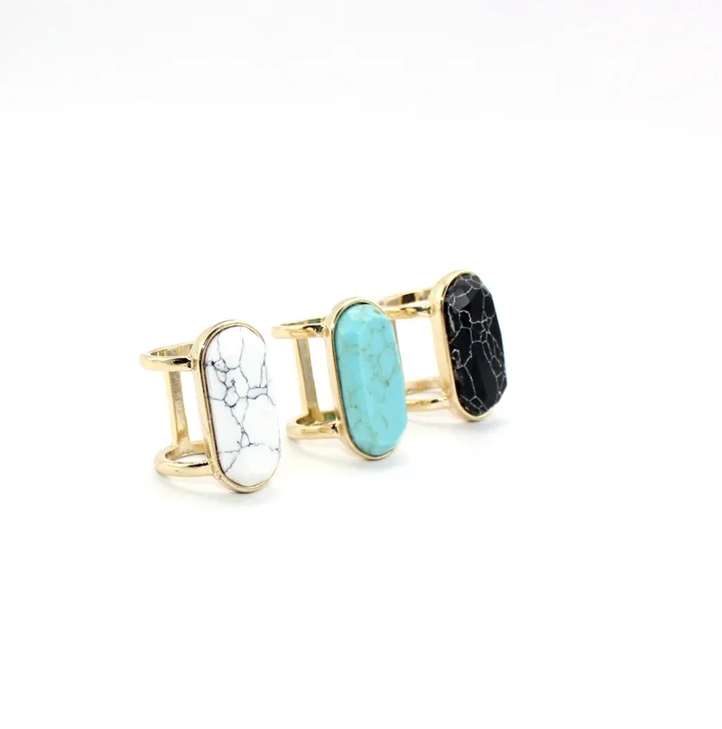 

European Style Jewelry Faceted Turquoise Set Oval Ring Personality Ring, Picture shows