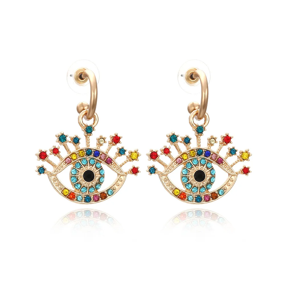 

Amazon best-seller personalized alloy Diamond earringsDevil's Eye pearl stud earrings women's retro colorful crystals earrings, Picture color